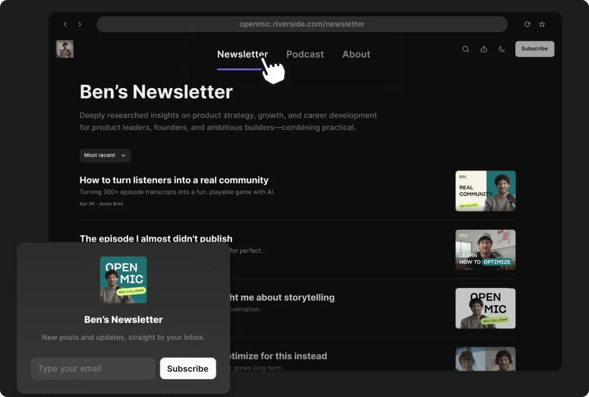 ポッドキャストプラットフォームRiversideがNewsletter領域に参入、AIがワンクリックでテキスト版を自動生成
