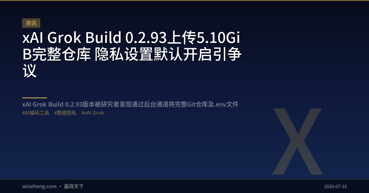 xAI Grok Build 0.2.93、5.10GiBの完全リポジトリをアップロード――デフォルト有効のプライバシー設定が物議を醸す