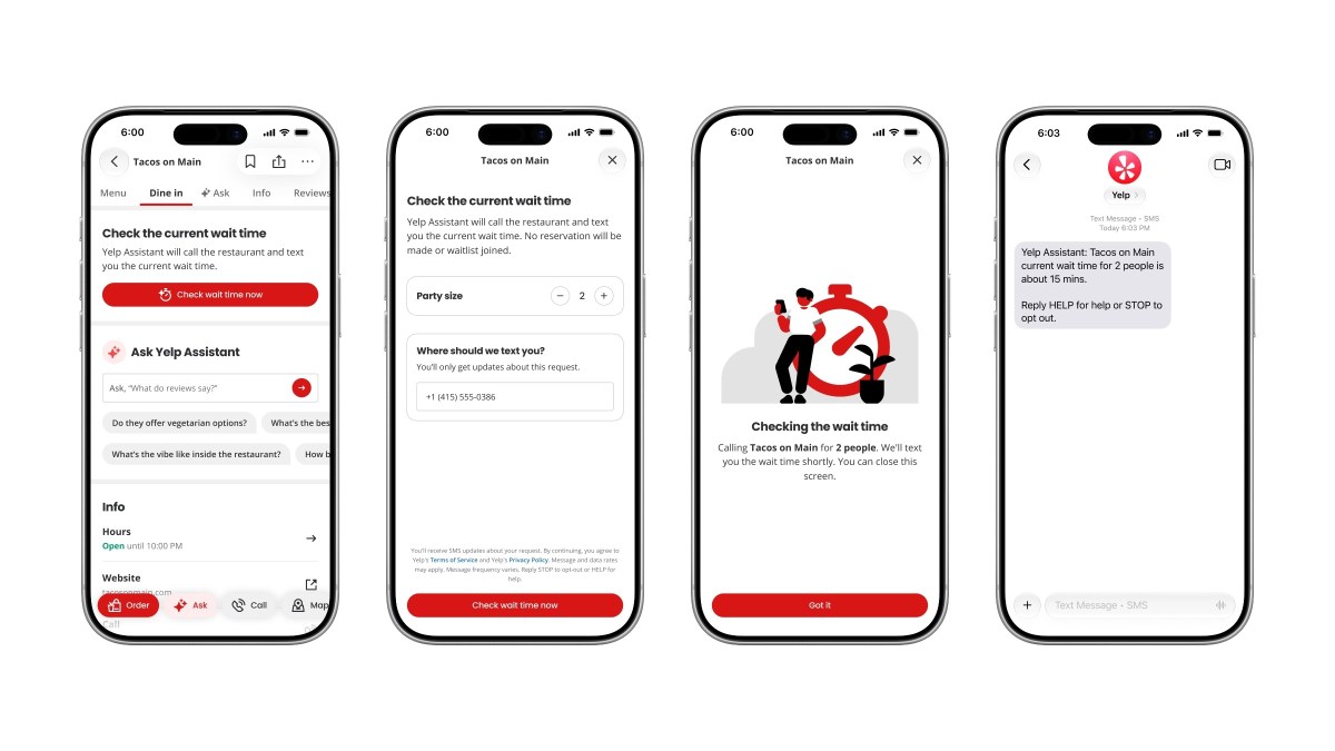 YelpがAI代理通話機能を導入：レストランの待ち時間をリアルタイムで確認